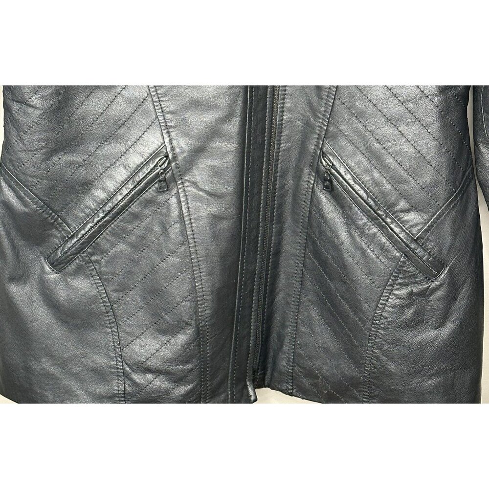 Vtg Danier Leather Coat Womens Y2K 90s Lined Zip Front Black Size Medium 14-16 - Picture 6 of 16